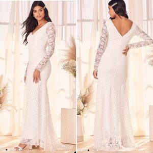 SOLD Lulus Lace Long Sleeve Mermaid Maxi Wedding Dress White Size Small NWT